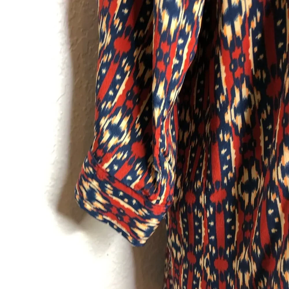 Tolani red blue orange graphic print silk shift dress size Medium